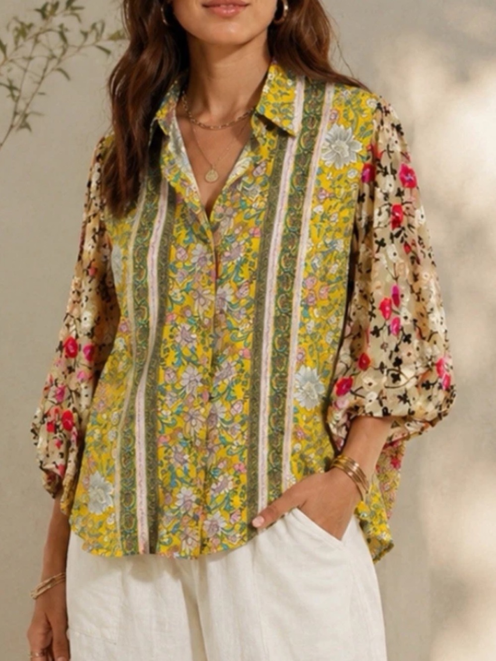Aratta Silent Journey Boho Patchwork Blouse Small